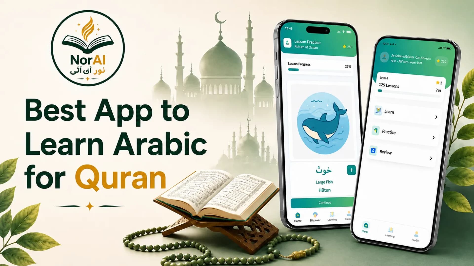 Learner using NorAI to study Quranic Arabic words through visual lessons