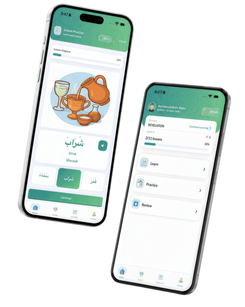 Two phones showing the NorAI level map and dashboard
