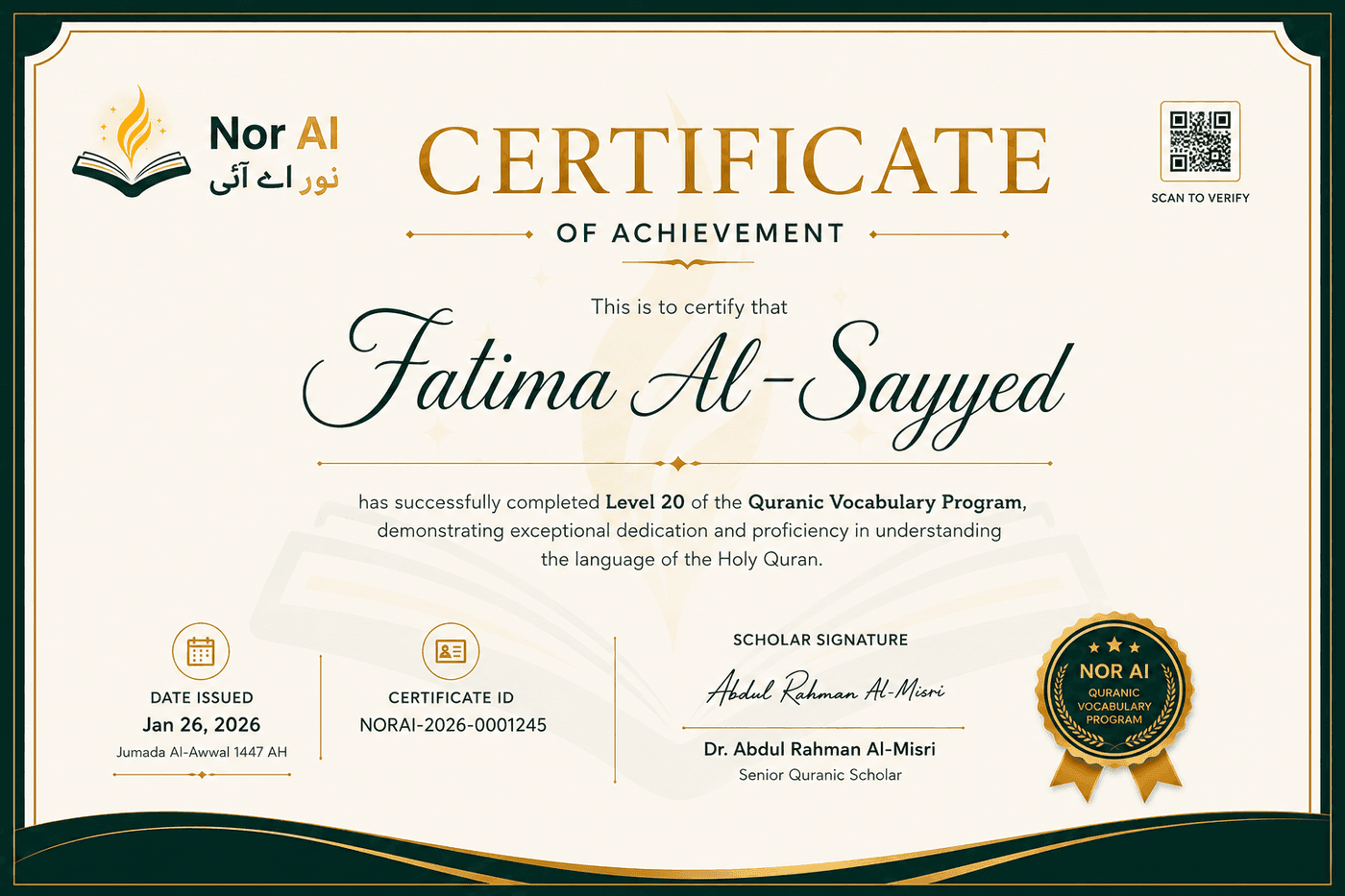 NorAI completion certificate preview